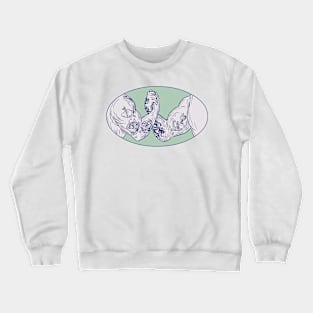 Tattooed Arms Fists Locked in Handshake Drawing Crewneck Sweatshirt